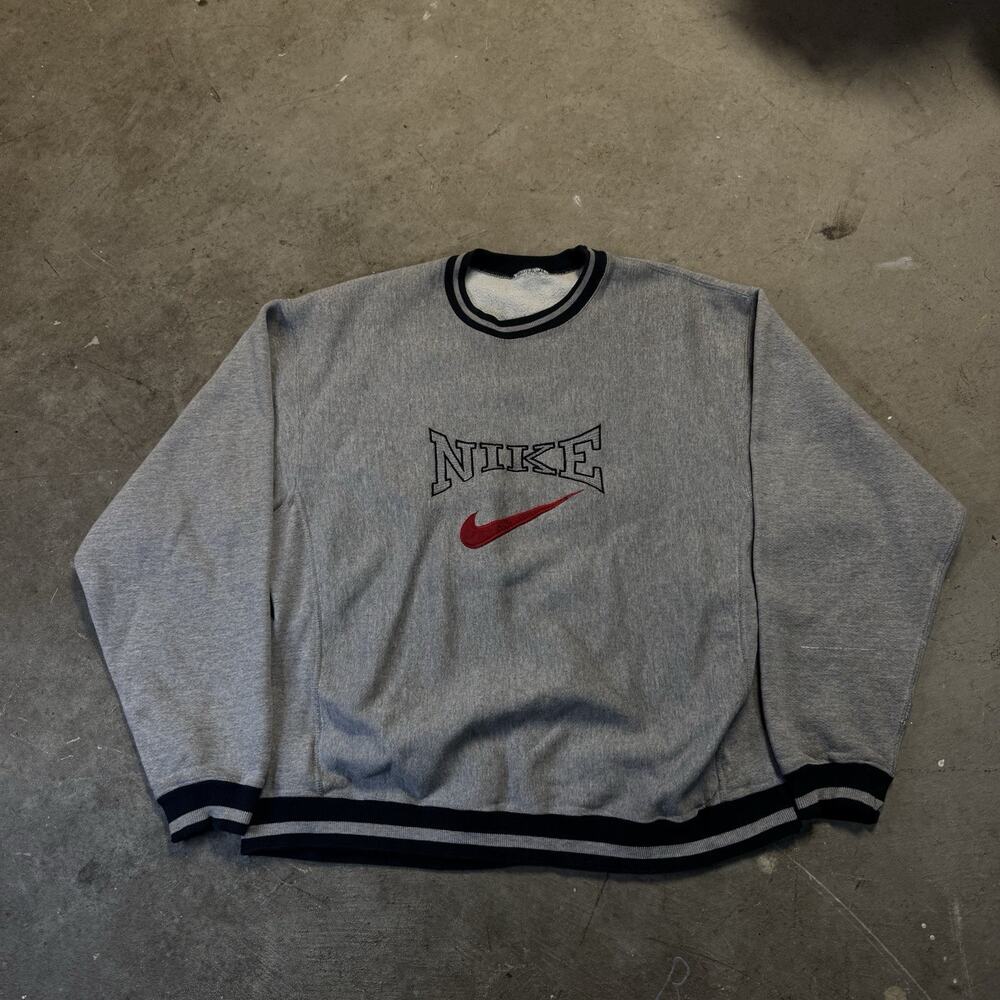 Vintage 80s Embroidered Center Swoosh Grey Nike Crewneck Sweatshirt USA Made